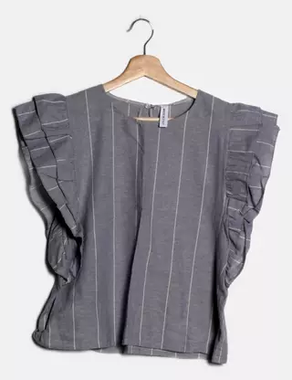 Blouse manches courtes en viscose jacquard femme grande taille bleu marine