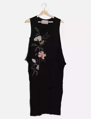 Abito longuette in maglia e tessuto spalmato Donna, Nero | Milano