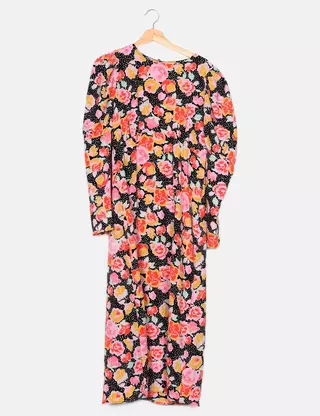 knee length dresses for ladies Rent Topshop Peplum Frill Midi Dress In Mono Print main image 0