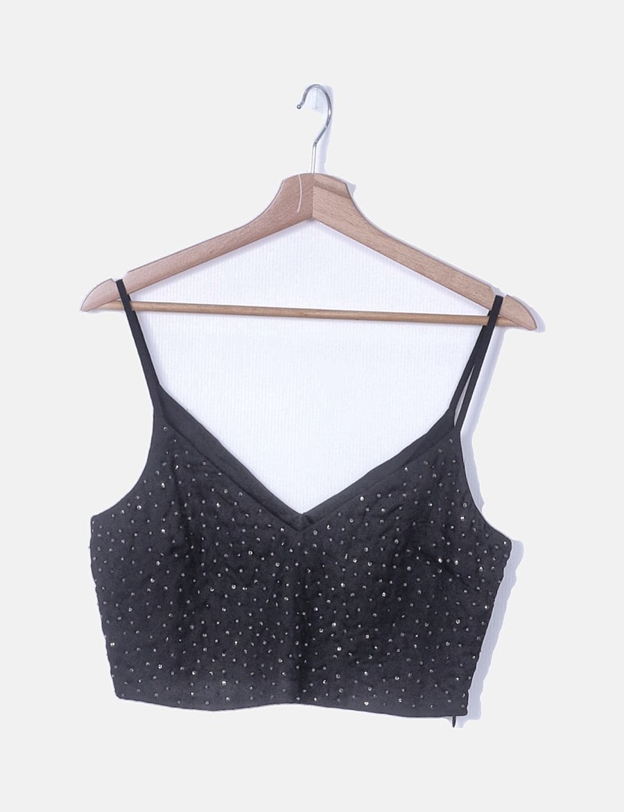 Zara Crop top negro con strass (descuento 73 ) Micolet