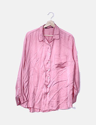 Camisa satinada rosa Clearance