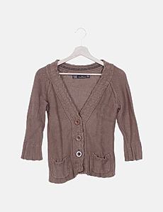 Chaqueta de punto beige jaspeada manga francesa Chaqueta de punto beige jaspeada manga francesa