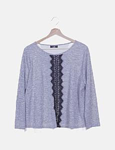 Haut Wallis - Taille L - Manches Courtes En Polyester - Occasion Très Bon état - Couleur Bleue