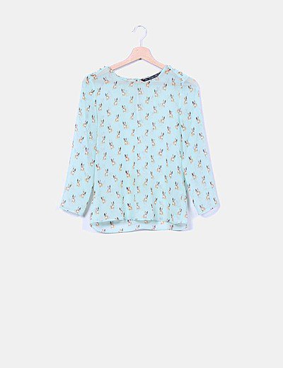 Zara Blusa verde mint print perros semi transparente Zara Blusa verde mint print perros semi transparente