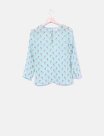 Zara Blusa verde mint print perros semi transparente Zara Blusa verde mint print perros semi transparente
