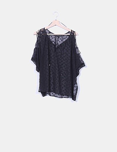 Zara Blusa negra transparente con topos (descuento 65 Zara Blusa negra transparente con topos (descuento 65