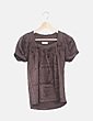 Camiseta marrón satén escote fruncido Pinko