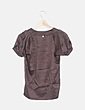 Camiseta marrón satén escote fruncido Pinko