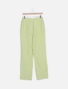 Pantalón recto de tiro medio con estampado a cuadros vichy verde - Compañía  Fantástica