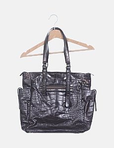 Sac Francesco Biasia En Tissu Cuir Et Coton Gris - Occasion, Format Large, Style Main/épaule