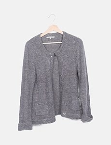 Cardigan Gérard Darel Femme – Gris Clair – Taille 42 – Coupe Ample – Occasion Très Bon État