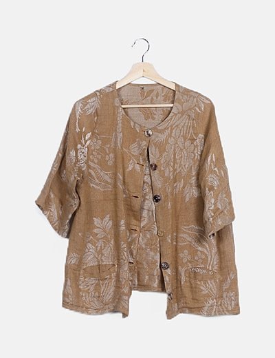 Chaqueta fluida beige estampada
