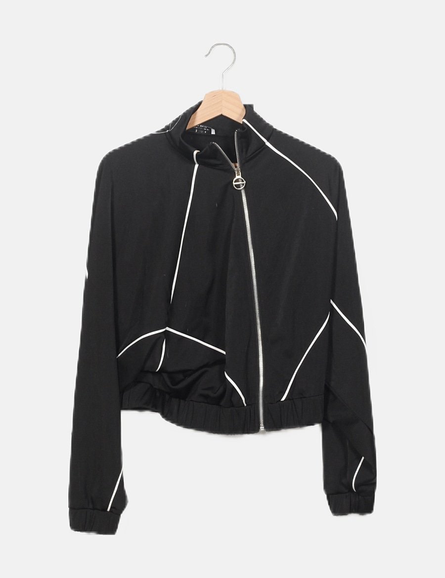 Bershka Sudadera negra estilo bomber (descuento 76 ) Micolet