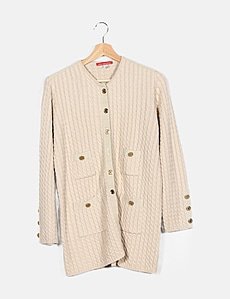 Gilet Long Femme En Laine Alain Manoukian - Couleur écru, Taille M, Occasion Très Bon état