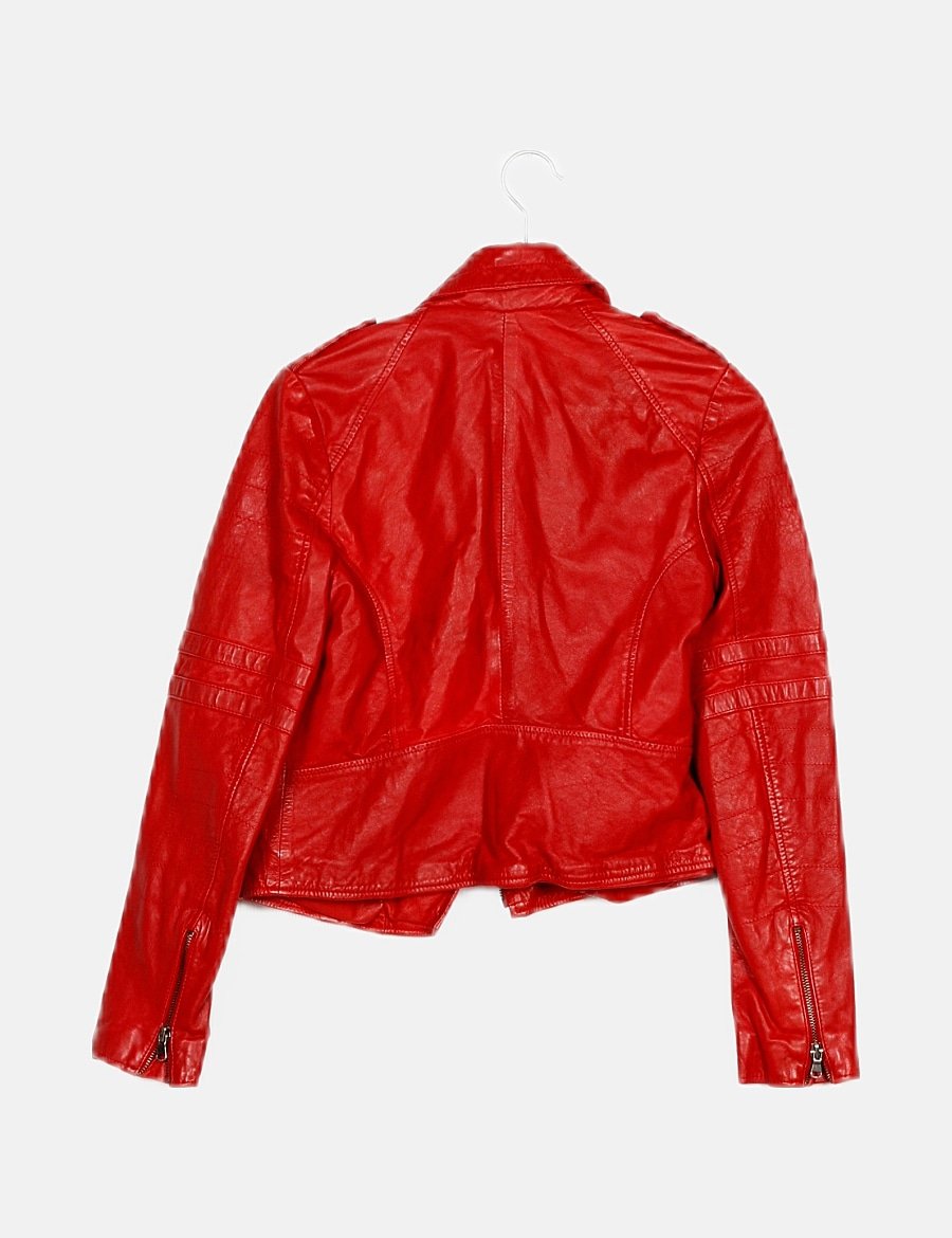Chaqueta De Cuero Zara Pocket Hombre Rojas Oscuro De Chaqueta De