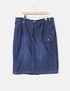 Jupe Longue A-line Marks And Spencer - Bleu, Coton, Taille 8, Fermeture Bouton