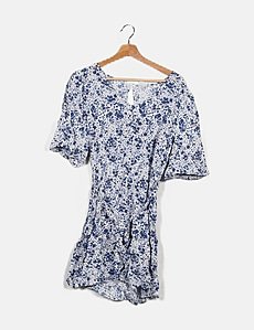 Vestido blanco estampado floral azul Jacqueline de Yong