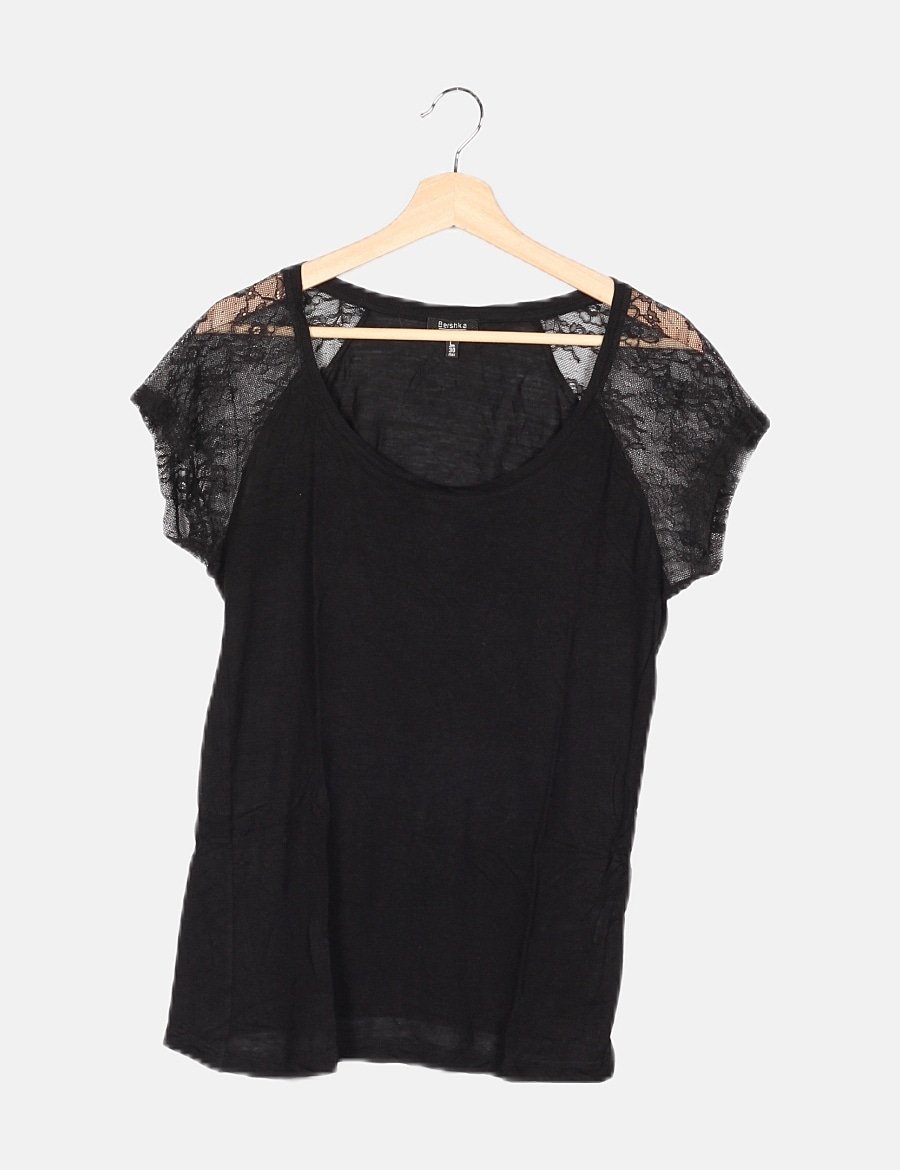 Bershka Camiseta negra encaje hombros (descuento 84 ) Micolet