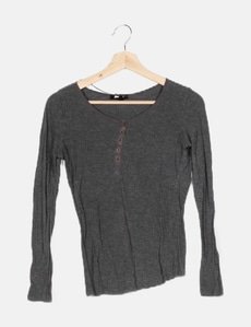 T-Shirt Manches Longues Jennyfer Taille S Gris - Coton - Occasion Très Bon État