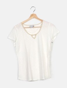 Tee-shirt Miss Captain Blanc - Manches Courtes - Paillettes - Taille 44 - Occasion Très Bon état