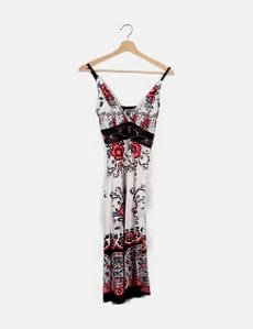 uniti casuals dress Uniti Casuals Women Dress One Size Blue Floral Print Cotton Blend V Neck Midi