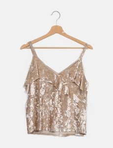 Mango Camiseta terciopelo beige