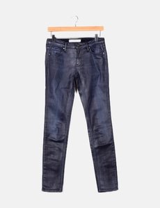 Pantalon Velours Bleu Taille Haute REIKO - Taille W27, Coupe Droite Courte, Neuf Avec Défauts