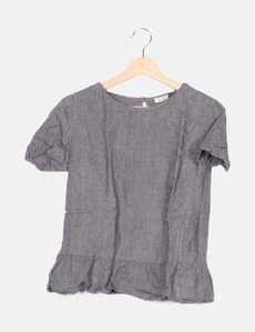 Blouse (chemisier) En Lin Somewhere Taille M (38/40) - Manches 3/4, Beige Rayé, Occasion Très Bon état