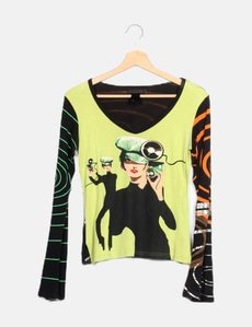 Haut Femme Custo Barcelona Manches Longues - Taille 4 (M) - Noir/Bleu - Très Bon état