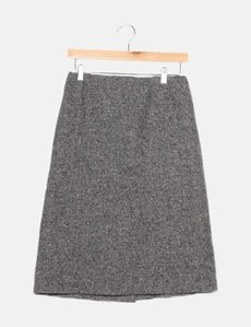 Jupe Femme Marks And Spencer - Motif Fleuri Patchwork Gris Foncé - Taille 12 - Laine Mélangée - Occasion Très Bon État