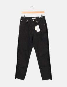 Mango Pantalón vaquero negro rayas de terciopelo