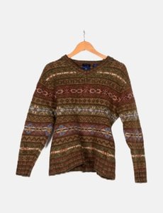 Pull Femme American Eagle Outfitters - Taille M, Bleu/Orange, Maille Douce Ouverte