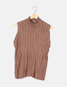 Haut Sans Manches Rouge Pailleté Rose Nacré - Taille L - Soie Viscose Lurex - Neuf Avec Étiquettes