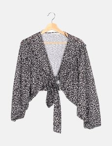 Pull&Bear Top negro estampado floral