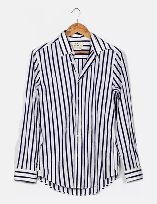 Chemise De Fursac Taille 41 Neuf Avec étiquettes - Col Italien Ajusté, Rayures Bleues, 100% Coton