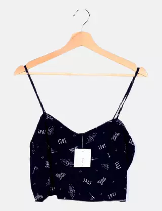 Lefties Crop top azul marino estampado
