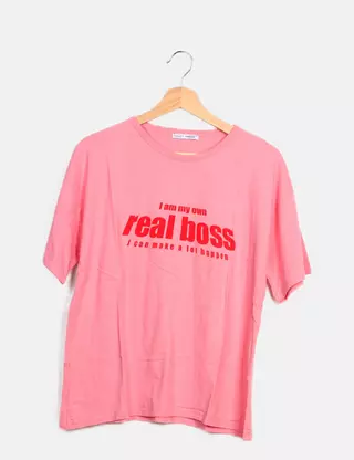 Zara Camiseta rosa estampada