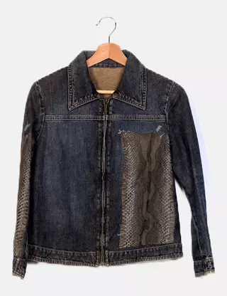 Costume Denim Imprimé Just Cavalli 2 Pièces (blazer + Jupe), Taille S, Fabriqué En Italie - Neuf Sans étiquettes